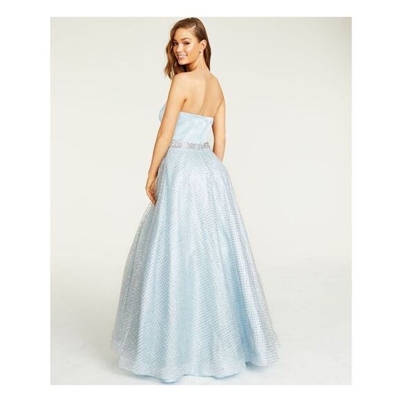 SAY YES TO THE PROM Womens Glitter Overlay Sleeveless Full-Length Prom Dress - Picture 2 of 4